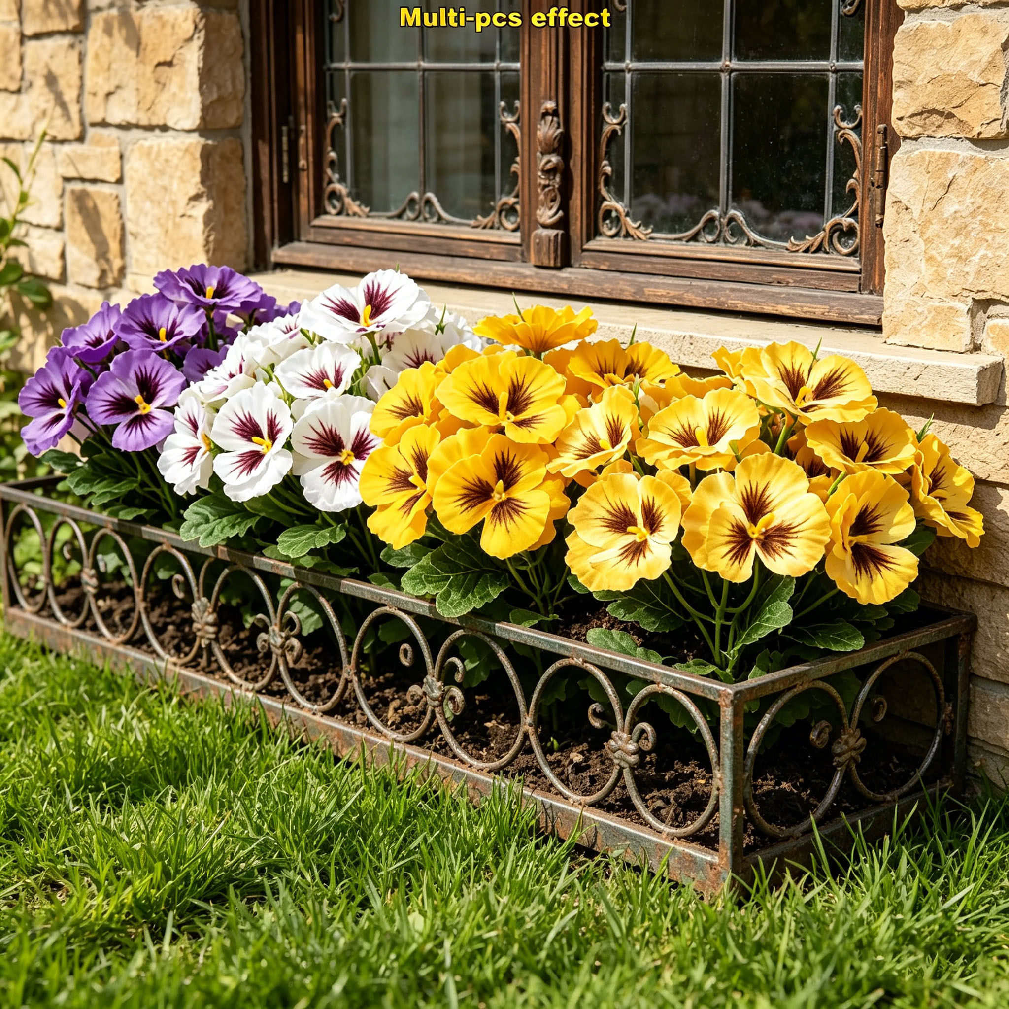 TEMU 3pcs Set Of 30 Pansy Artificial Flowers - Weather-resistant Plastic Faux Flowers, Vintage-style Floral Arrangement For Garden, Balcony,