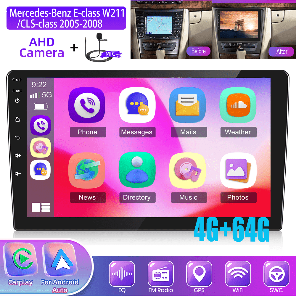 Image of For Mercedes-benz /cls Class 2005-2008 Car Radio, Podofo Unit With 9” Touchscreen, 4g Wifi, Carplay Compatible, Navigation,, Rds/fm, Reverse Suitable For E//cls Class Dash Upgrade