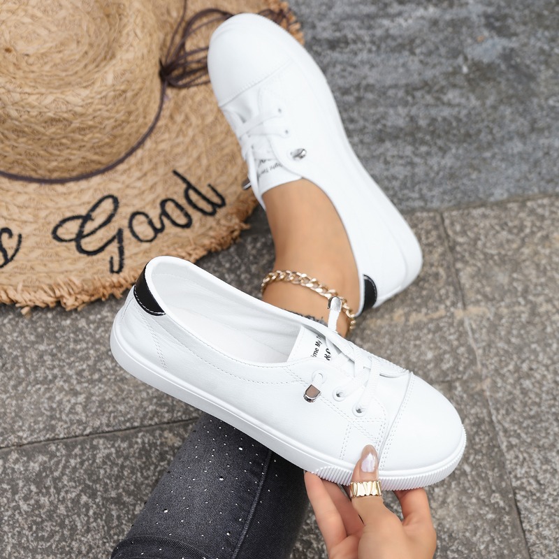 Image of Wdhkun White Flat Casual Women's Shoes Slip-on Lazy Shoes Lightweight Comfortable Sneakers, Women Shoes