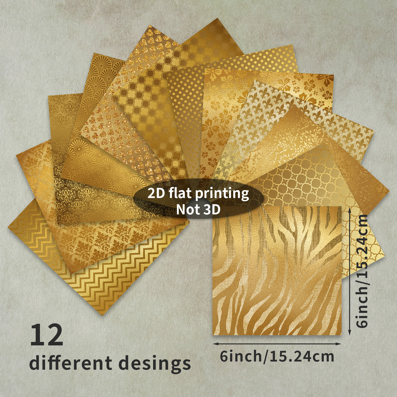 bloc de papier de scrapbooking   12 feuilles 6*6 pouces, papier de support plat/2d à texture dorée de luxe style vintage, papier cartonné épais pour   journaling, art de collage, scrapbooking et loisirs créatifs, lot de   floraux 6x6, plat 2d