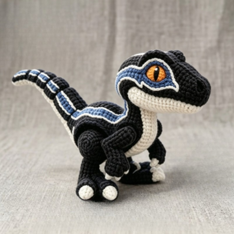 Image of Crochet Kit For Blue-striped Velociraptor, Hand Crochet Set For Beginners With Written Tutorial (finished Product Not Included; )