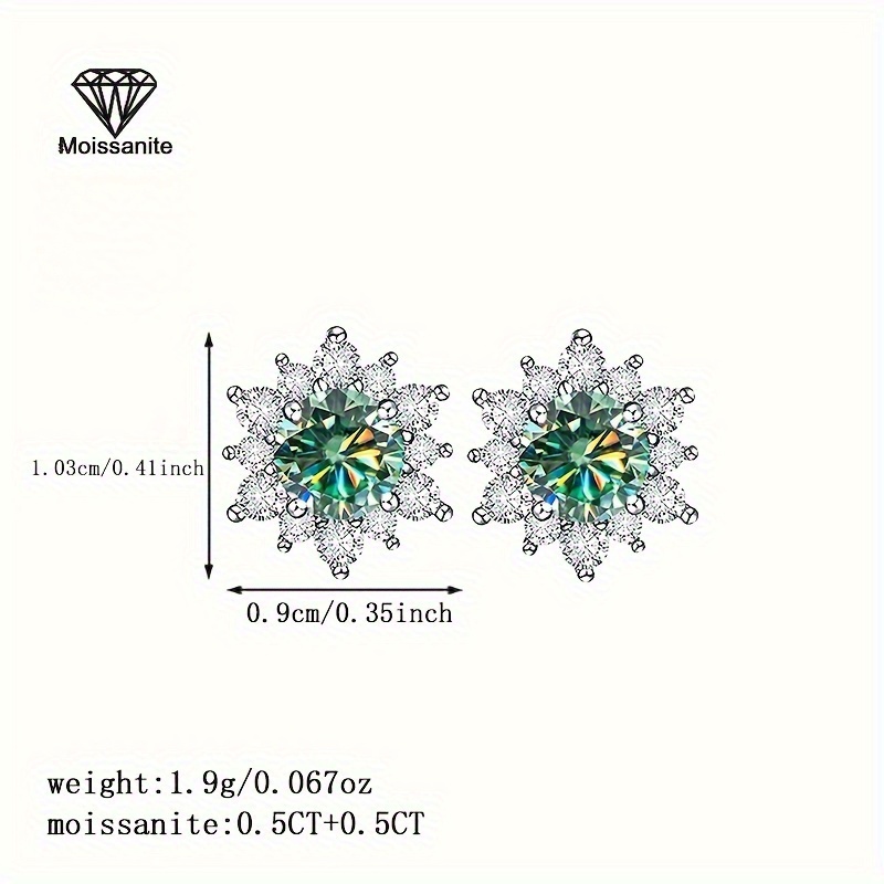 1 carat blue green moissanite snowflake earrings for women valentines day christmas halloween new year gift daily vacation party wedding bride light luxury versatile womens earrings jewelry weight 1 68g 0 059oz Product details 1