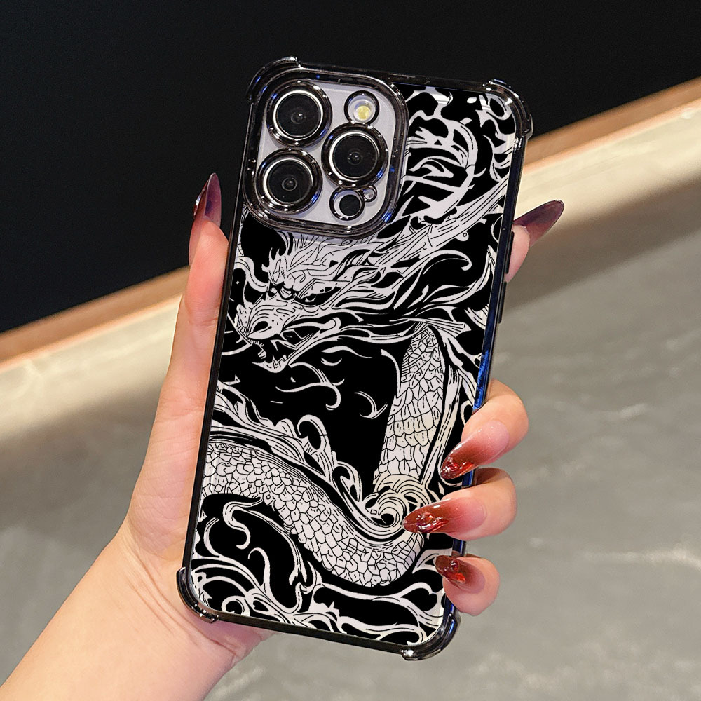 TEMU Phone Case: Premium Cool Chinese Style Black And White Dragon Pattern Phone Case, Suitable For Iphone 17 Air 16 16e 15 14 13 12 Mini 11 Pro Xr