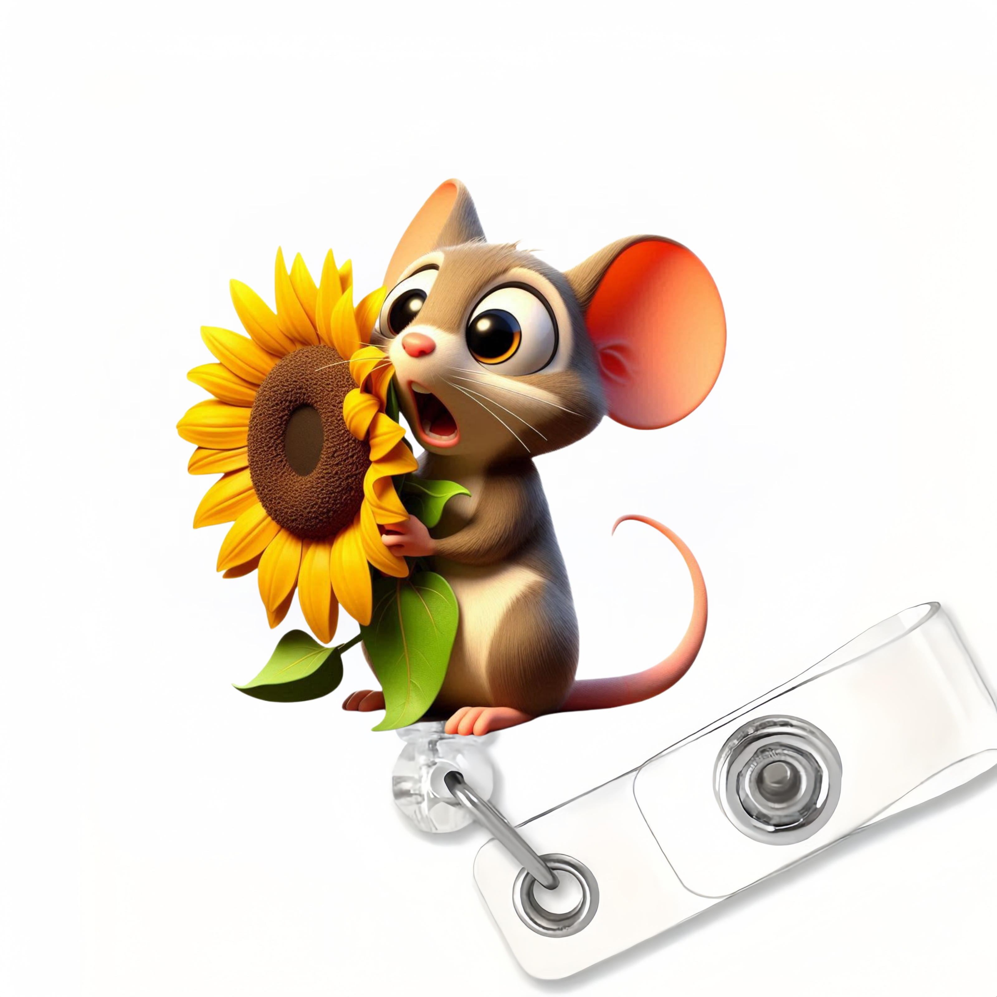 

Sunflower Mouse Retractable Id Badge Reel With Clip - Acrylic, Nurses, Doctors, Rn & Lpn - Includes Name Tag Holder