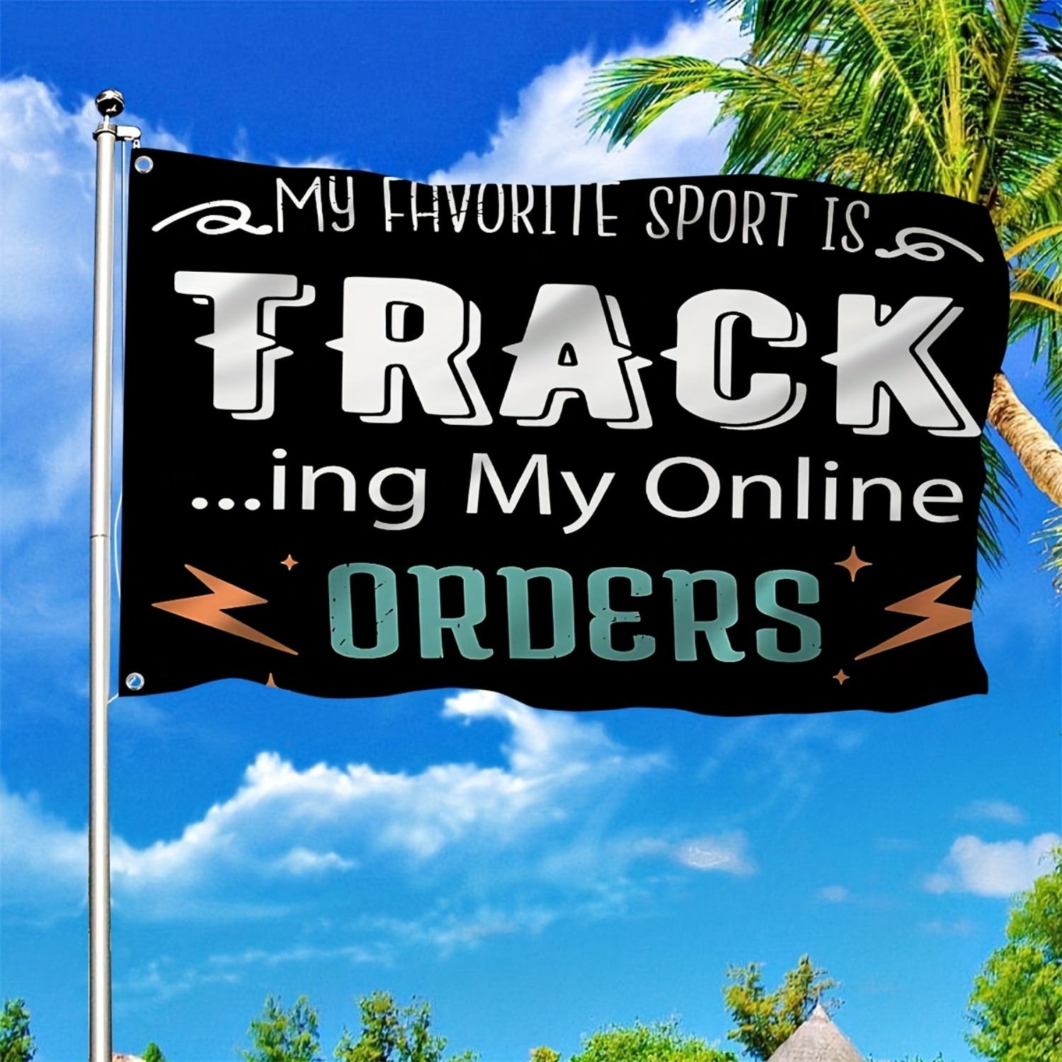 TEMU 1pc, Humorous Banner, For Online Order Tracking, 91.44x152.4cm, " Activity Is Monitoring Purchases", Black And White Text Banner, Durable