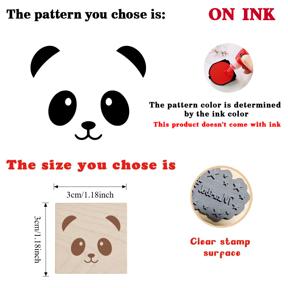Vintage Panda Face Square Wooden Rubber Stamp for Journals