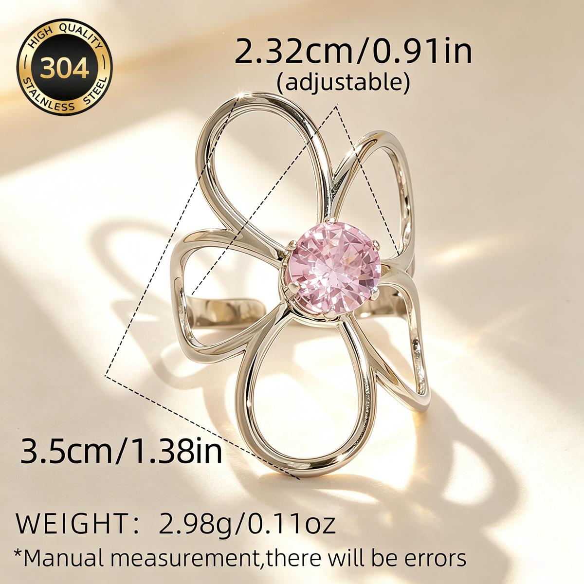 Women's 18K Gold Plated Zirconia Floral Stainless Steel Ring