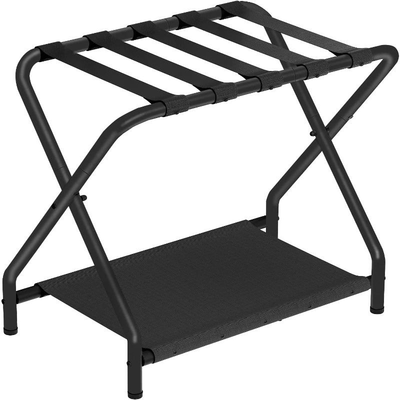   heavy duty folding suitcase stand with fabric storage shelf 2 tier luggage rack suitable for   hotel   saving   to 100 lb portable suitcase display for bk04xl01 luggage racks