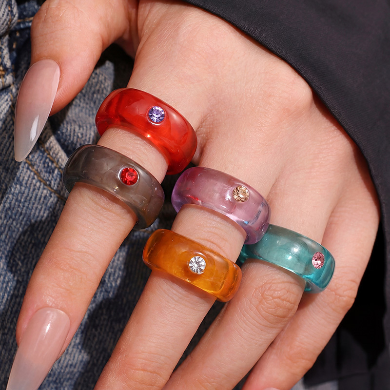 5pc Sweet & Cool Rhinestone Acrylic Ring Set