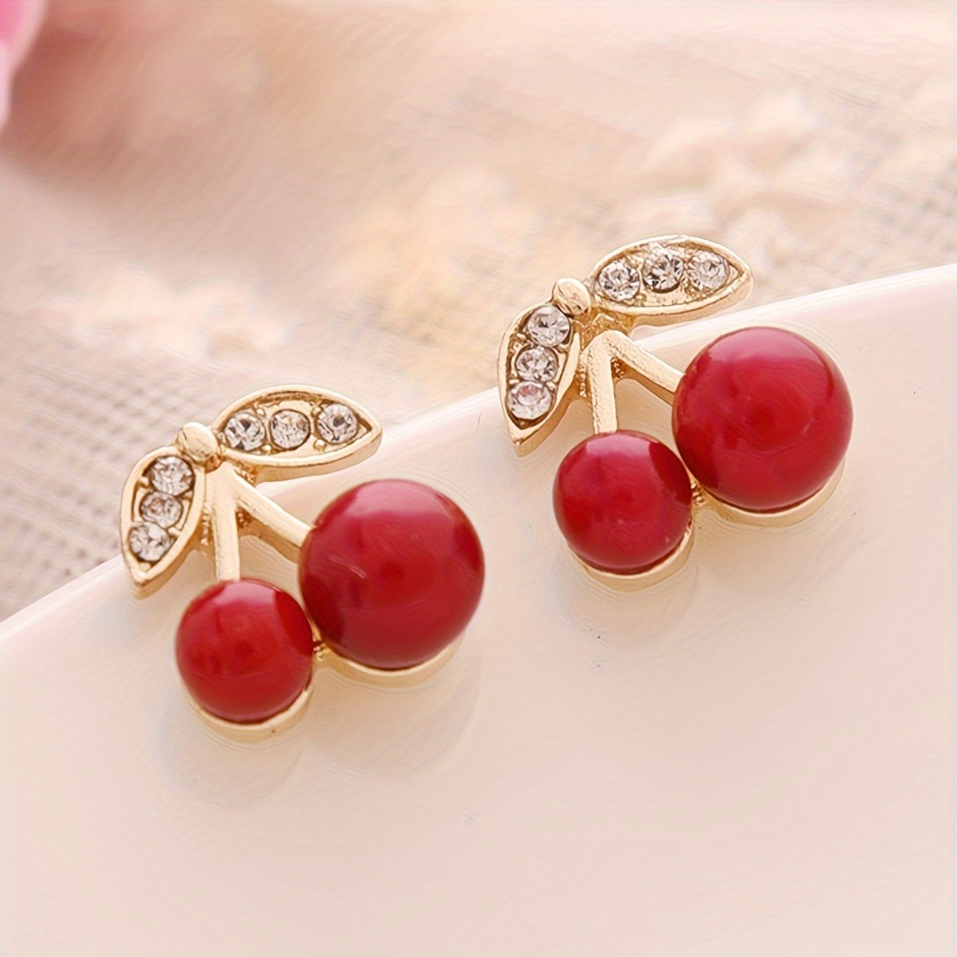 6pcs classic fashion womens pendant earrings anti allergy earrings light luxury creative fruit cherry shaped inlaid imitation synthetic zirconia design suitable for daily and party wear valentines day gift
