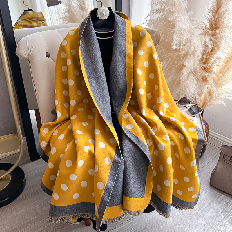 TEMU Polka Dot Reversible Large Shawl Wrap, Soft Warm Fringe Decor Scarf For Daily Outfit