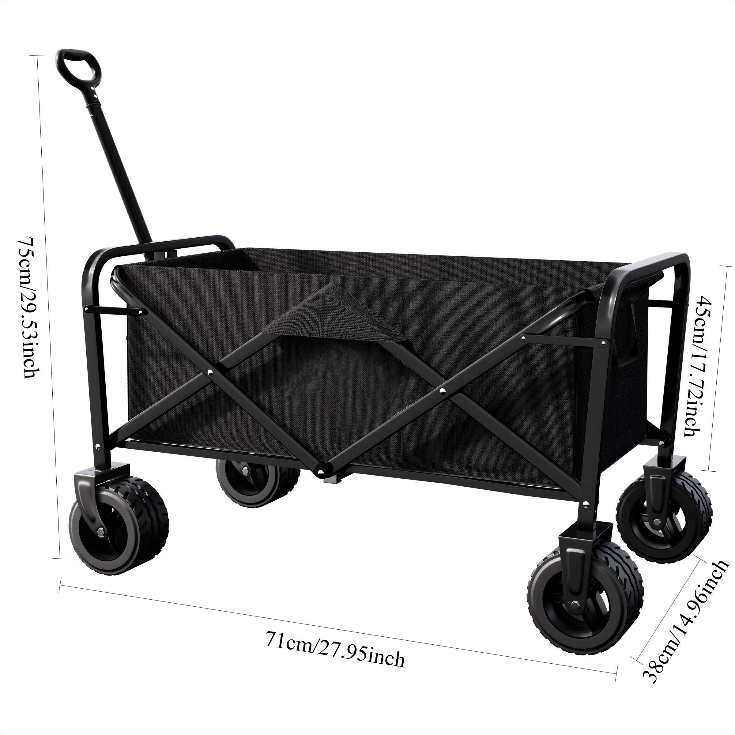 TEMU 1pc Heavy-duty Foldable Utility Cart With Thickened Tank Wheels And Brakes, Large Capacity Suitable For Moving, Picnic, Camping, Shopping,