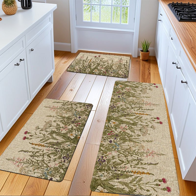 1/2/3pcs Mat Set - Soft Flannel Non-slip Kitchen Mat Suitable For Bathroom Bedroom Living Room Porch Rv, & Striped Rectangular, Machine Washable Comfortable Easy Clean Spring Decor