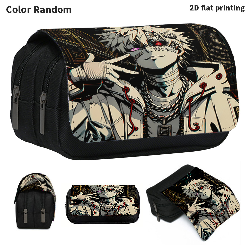 TEMU 1pc 1pcs Large Capacity -themed Pencil Case Suitable For School, Office, Travel - Double-layer Zipper Storage Bag With Random Anime Patterns,