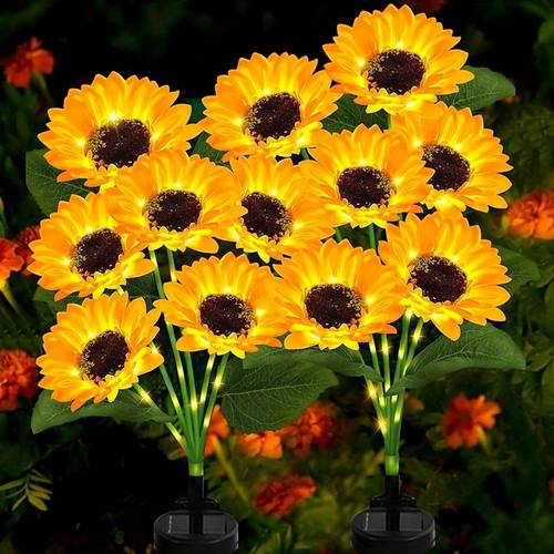 6 sunflower 60 led solar garden lights ip65 solar flower string lights outdoor solar lights for parties universal garden decoration courtyard and lawn decoration mothers day fathers day thanksgiving christmas