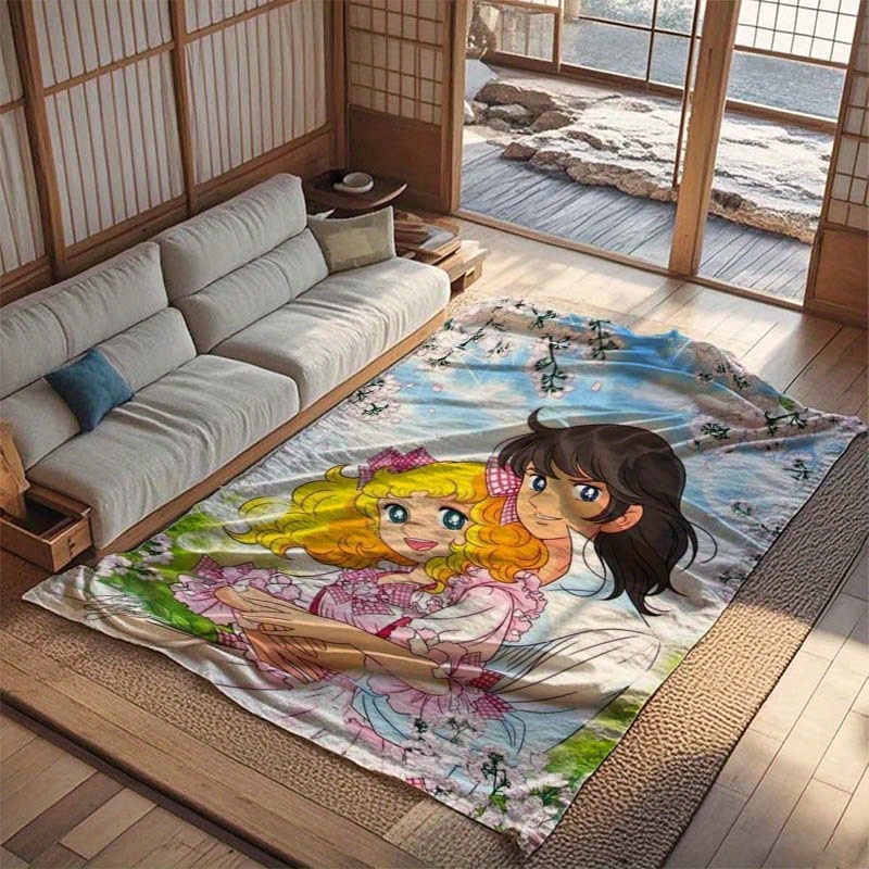 

1pc Anime-themed Candy Pattern Flannel Throw Blanket, Comfort Wrap For Sofa, Office, Travel - Non-woven Polyester, Style, Ideal Christmas Birthday Gift