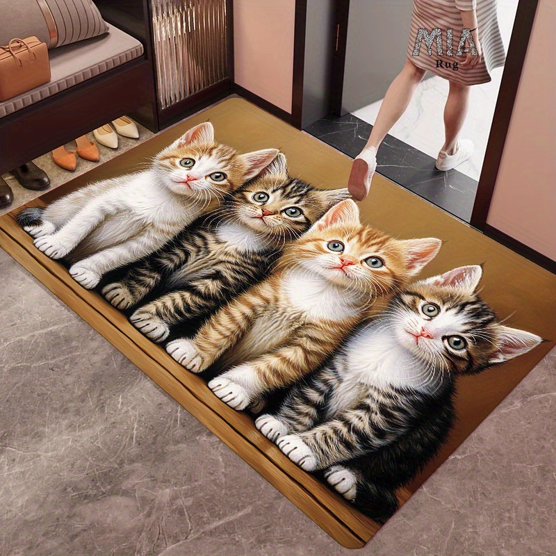 TEMU 1pc Cute 4-pack Calico Kittens Soft Thickened Anti-slip Easy-clean Sponge Floor Mat, Door Mat Machine Washable Entrance Door Mat Foyer Mat