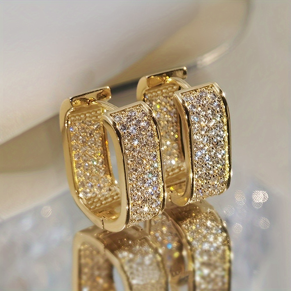 Image of 1 Pair Women's Fashion Hoop Earrings Elegant Individual Full Pave Sparkling Synthetic Zirconia U-shaped Earrings Suitable For Women's Wedding Banquet Party Outfit Jewelry ( Optional)