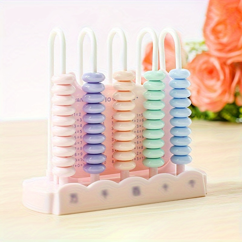 5-Row 10,000-Bit Abacus, Blue/Pink Beginner Math Counter, Durable Plastic, No Battery Required, Educational Learning Aid for Home & Party Use