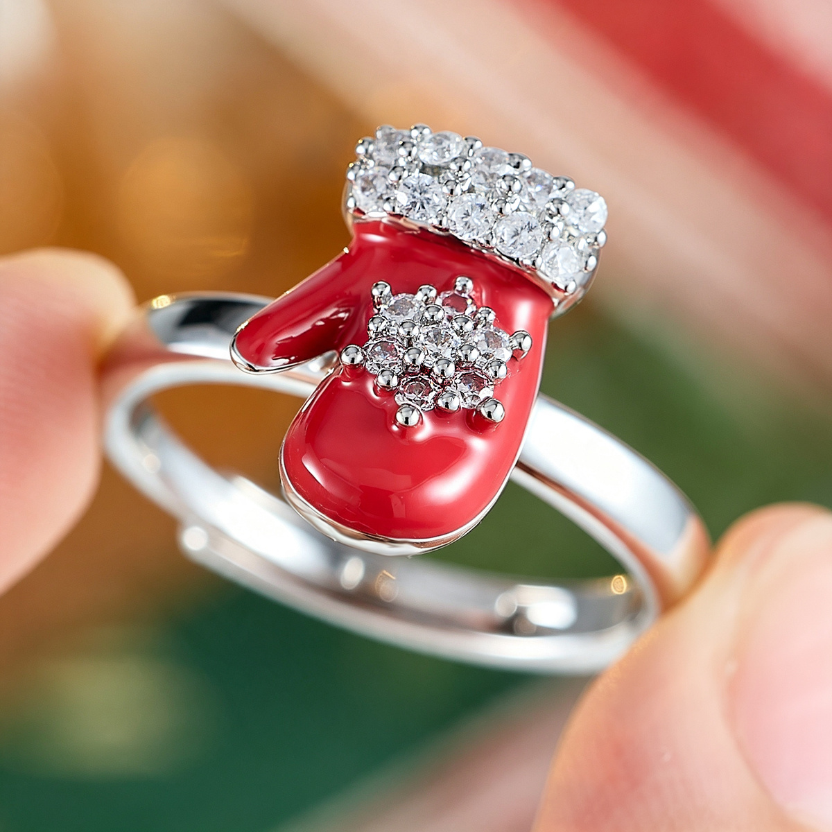 Snowflake Synthetic Zirconia Christmas Glove Open Ring