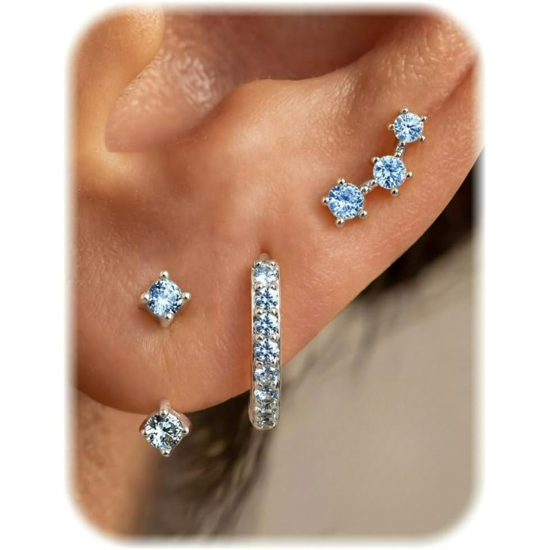 3 Pairs 925 Sterling Silver Post Hypoallergenic Earrings For Women Trendy Stud Hoop Cartilage Earrings Set Small Earring For Sensitive Ears Non Tarnish Dainty Earring