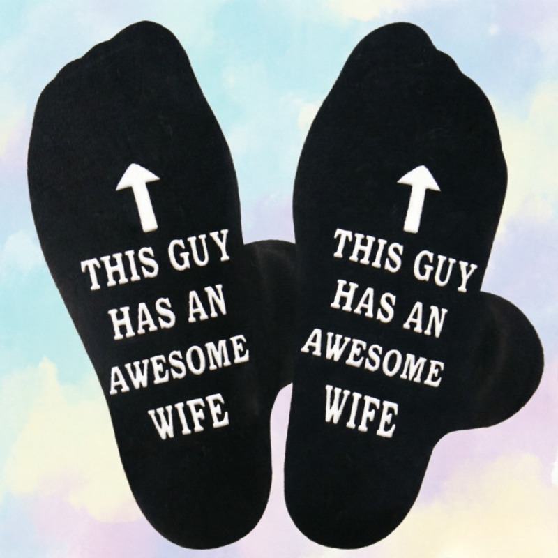 TEMU 1 Pair " Has A Great Wife" Wife's Gift To Husband Creative Valentine's Day Gift For Husband Socks For Men And Women Teenagers Anti-slip Socks