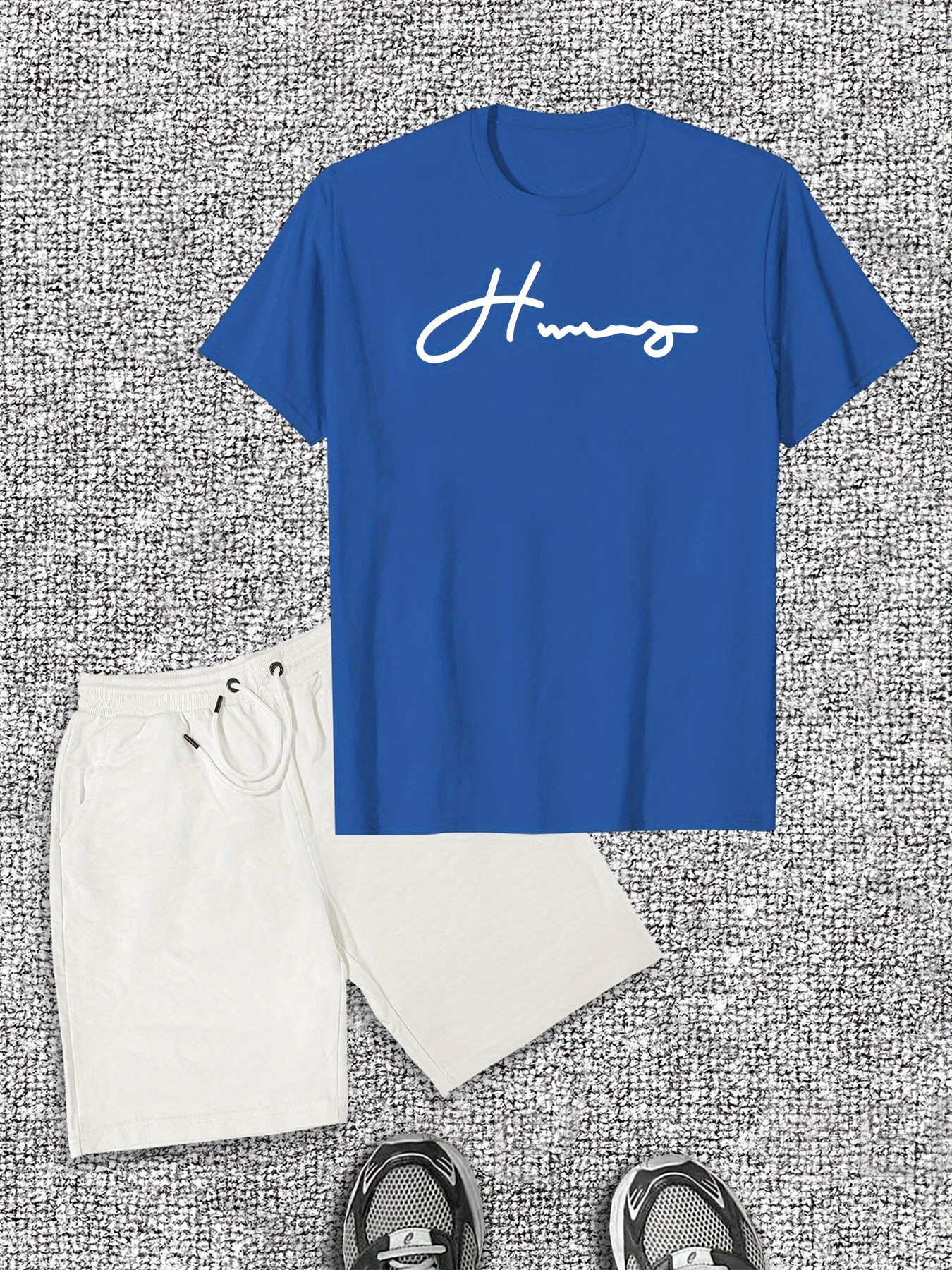 Men's Design Font English Pattern Short Sleeve T-Shirt Shorts Casual Set