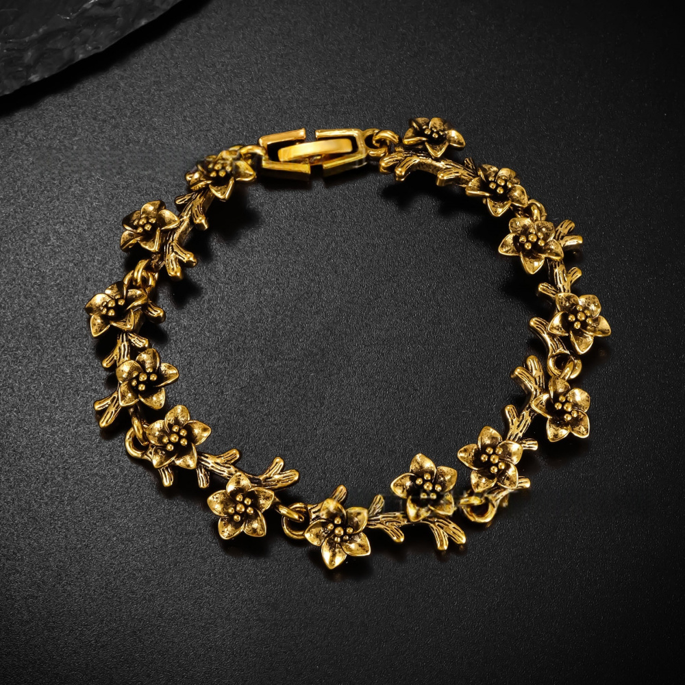TEMU 1pc Elegant Small Flower Tree Bracelet Men And Women Vintage Aged Jewelry, Anniversary For Her, Suitable For Everyday Wear And Festivals