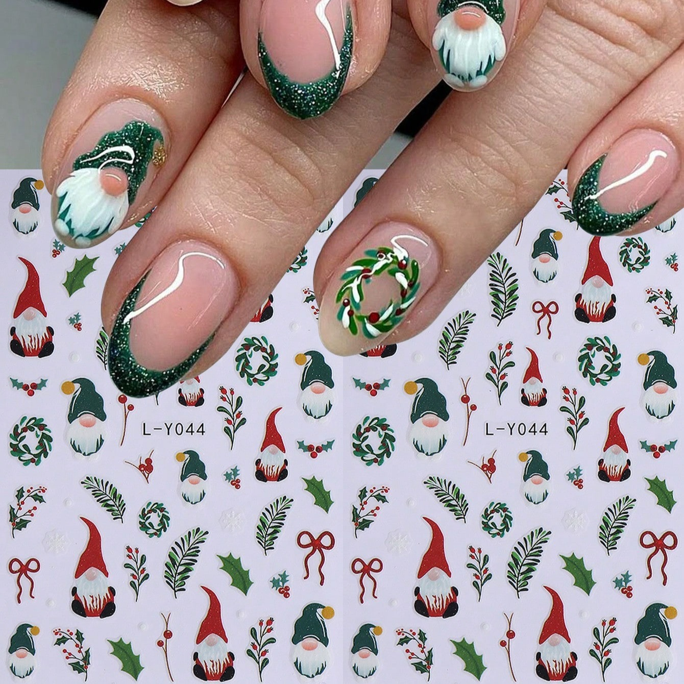 Image of 1pc 3d Red Green Christmas Art Ornaments Luminous Garland Santa Claus Nail Art Self-adhesive Sliders Holiday Nail Art Stickers Suitable For New Year