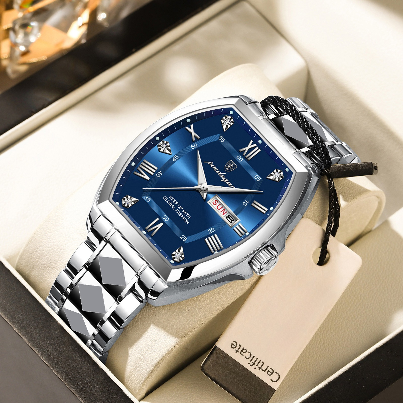 luxury square mens watch elegant green dial   hands dual calendar   automatic mechanical movement formal everyday jewelry ideal gift for birthdays anniversaries business professionals students luxury watch for men bling watch business wristwatch   embellished details 6