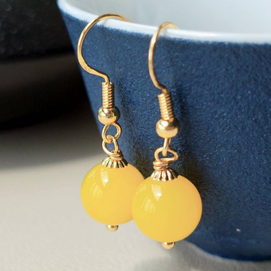 TEMU A Pair Of Classic Amber Bead Drop Earrings, Handmade Dangling Men's Earrings, Natural Stone Women's Earrings, Tribal Style, Bohemian Style,