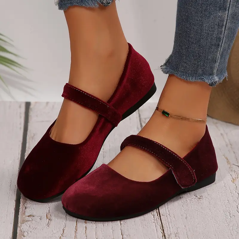 chic burgundy flats for women comfortable lightweight with hook and loop fastener closure work parties details 1