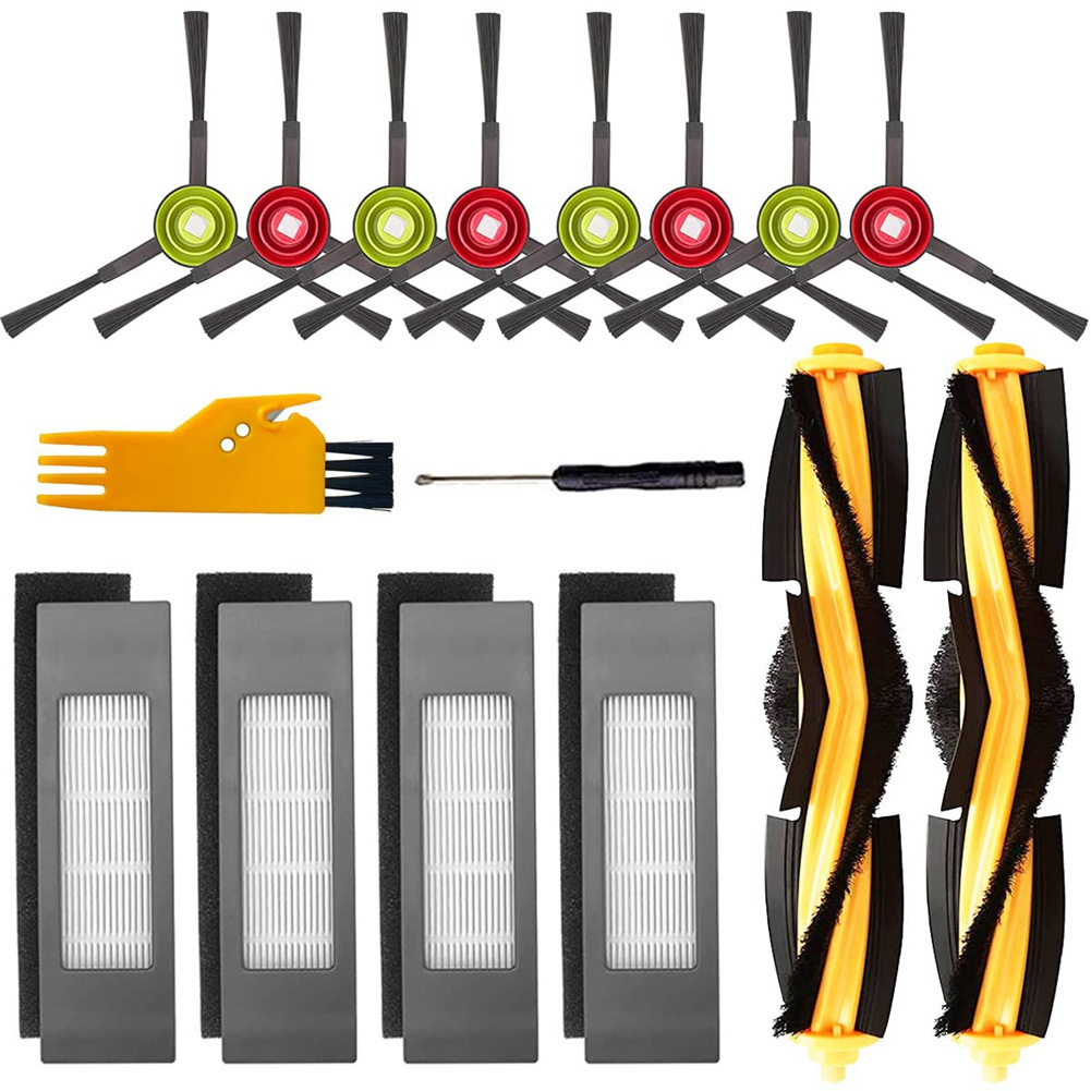 920, 950, T5, N8, T8, T9 Series & 2 Hybrid Robotic Vacuum Cleaner Parts Kit - Includes 2 Main Brushes, 4 Filters, 8 Side Brushes, Cleaning Brush, And Screwdriver, Stainless Steel, Black