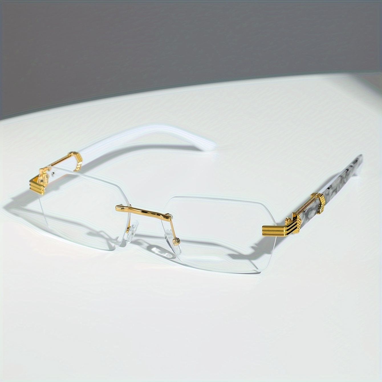 1 Pair Of Men's Eyeglasses With Vintage Style Irregular Frames- Alloy, Clear Rimless Lenses