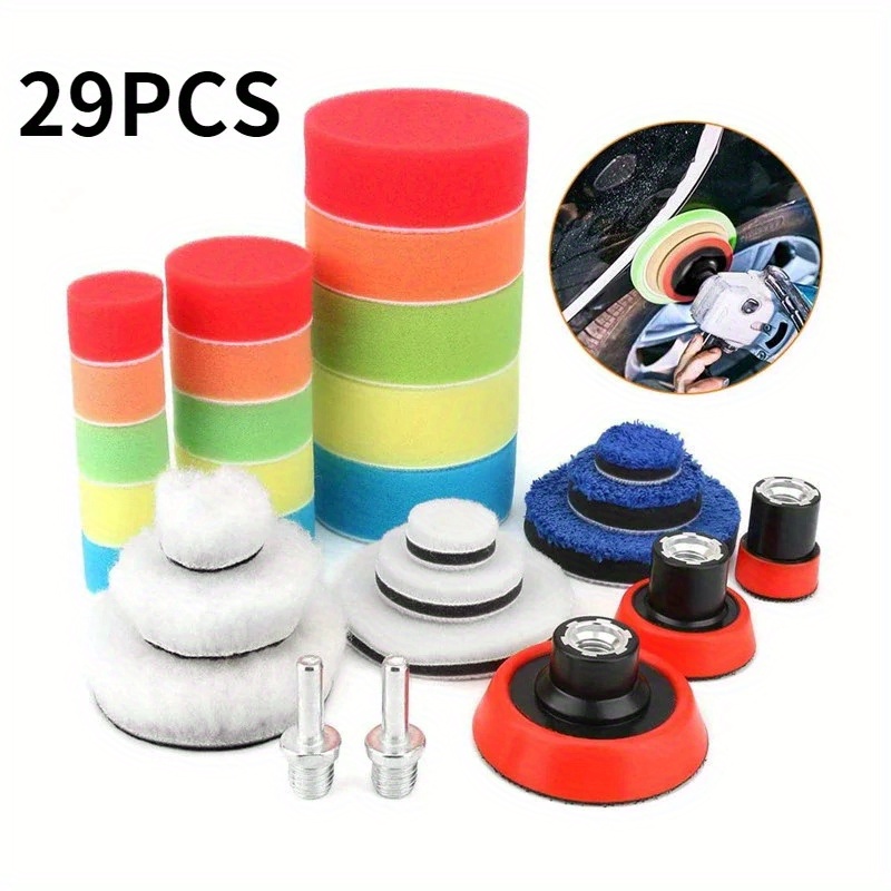 E-shop 29-teiliges Auto-Schaum-Bohrer Polierpad-Set 1.2/2/3 Zoll Polierpads Schwamm-Set M14 Bohreradapter Elektrowerkzeug Autopolierer