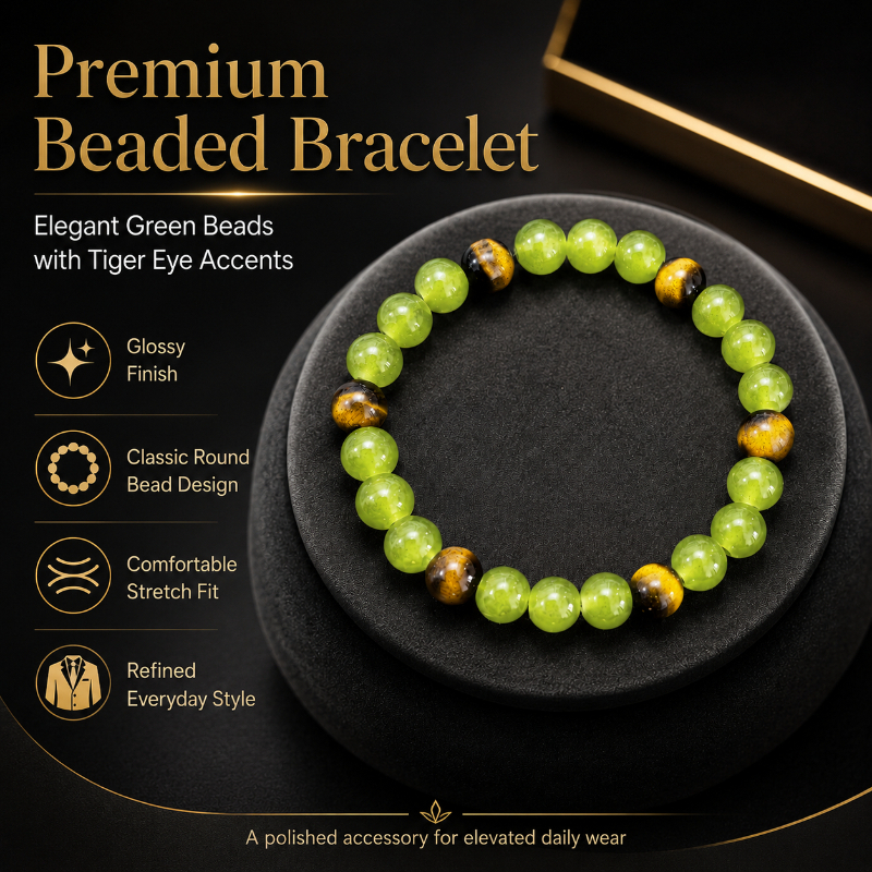 Green and Yellow Tiger's Eye Beads Bracelet, Gift Choice