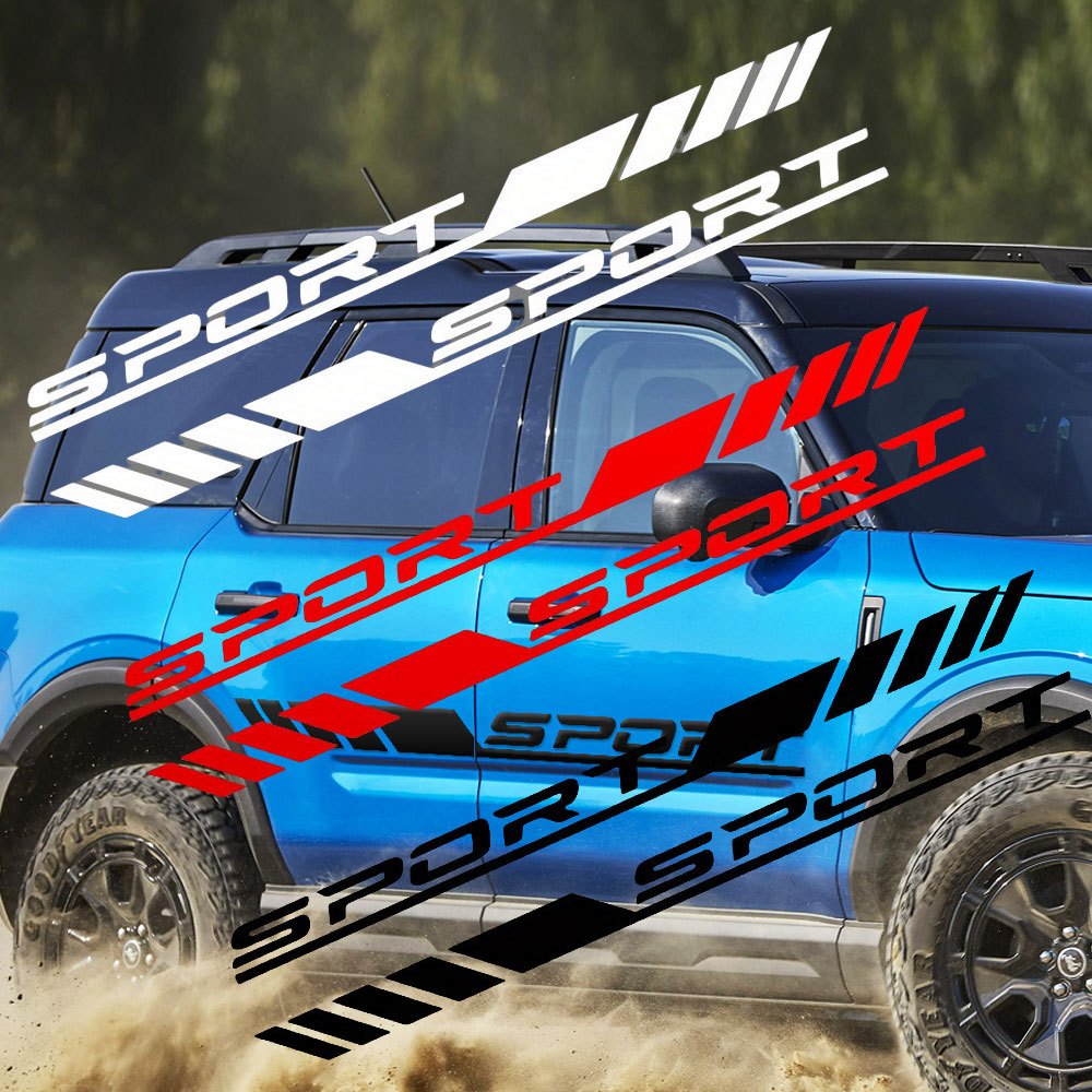 Red Racing Stripe Car Side Decal Stickers - 2Pc Universal Vinyl Graphic For Body Side Skirt - NJ016 Style