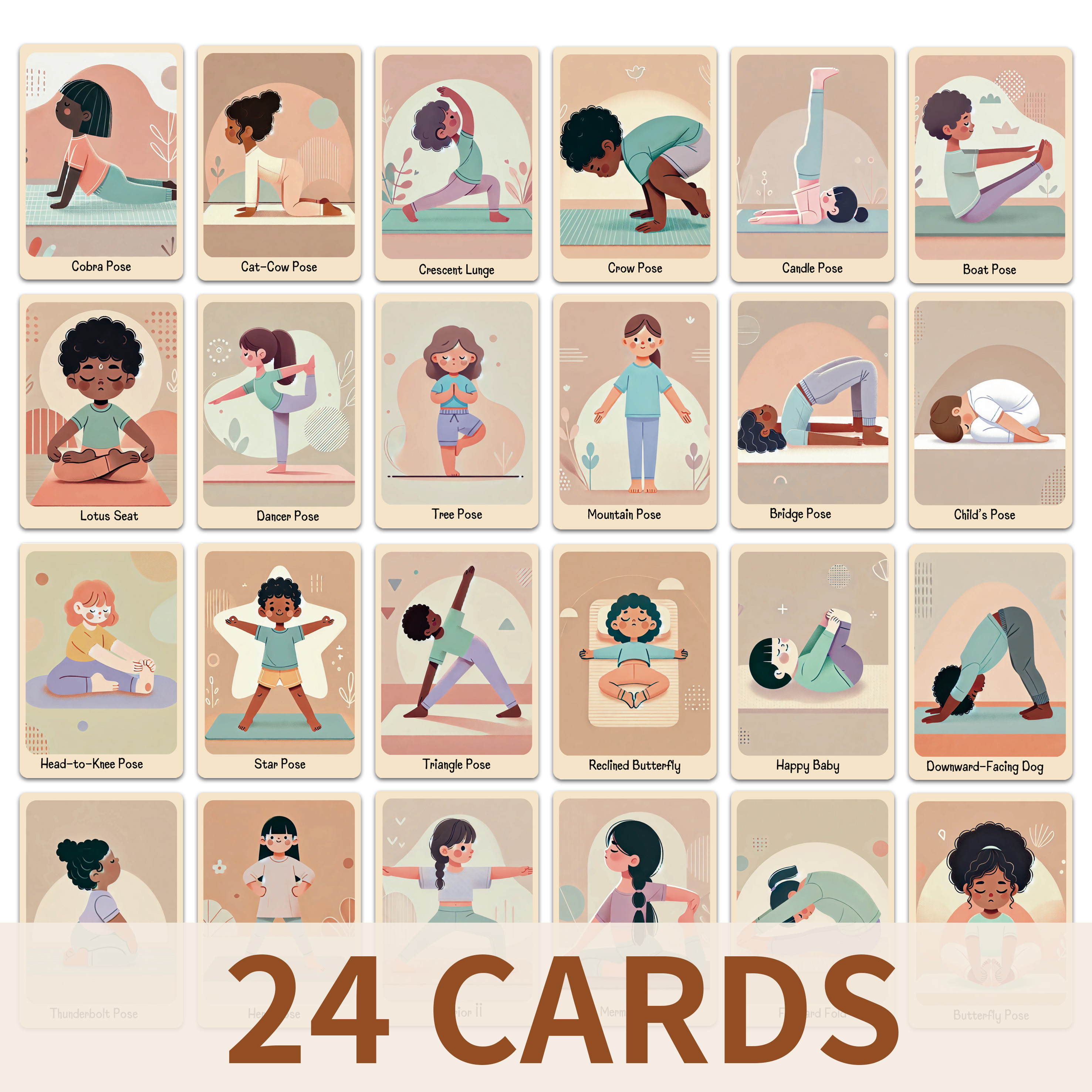 Image of 24 Cards Compatible For Yoga & Class - Flashcards With Cartoon Yoga Poses, Rounded Corners & Multicolor (2.76 X Flashcards For Classes, Homeschool, Schools, Daycares - Educational Tool) 3.94 Inch)