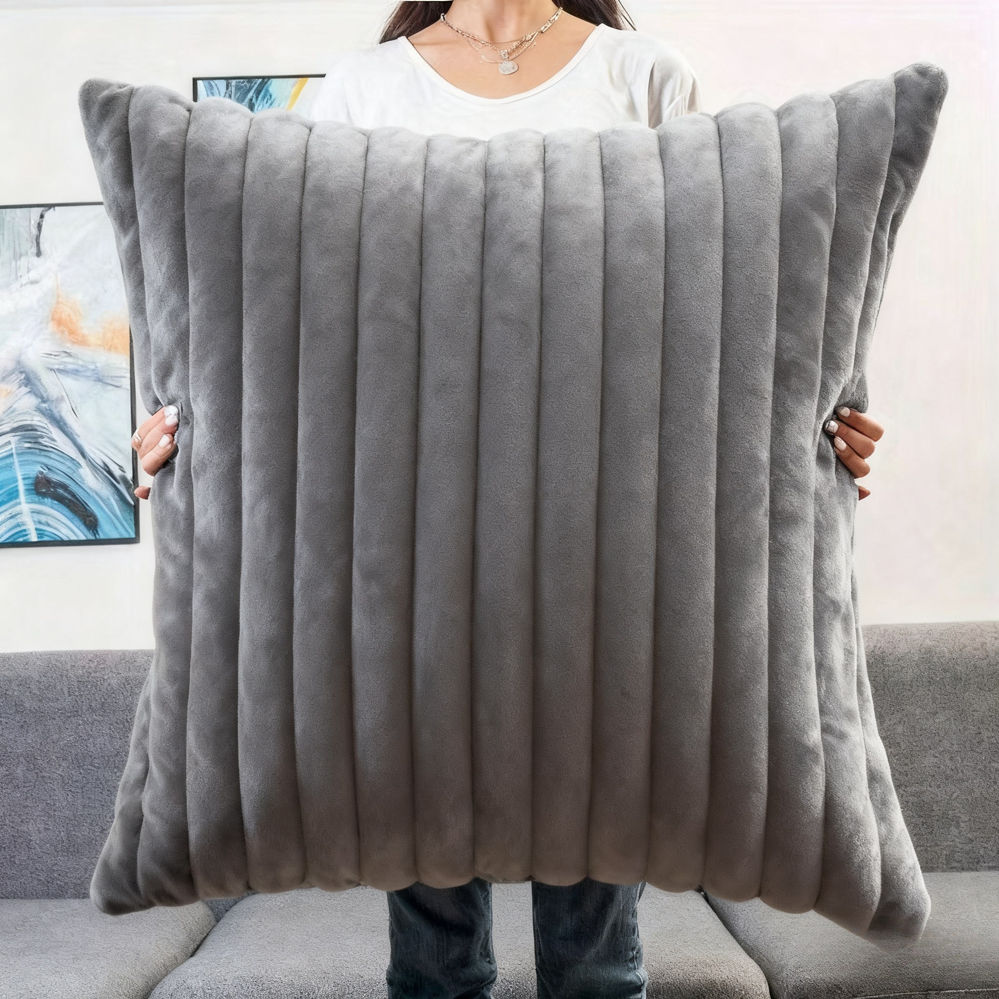 E-shop Kissenbezug aus Kunstplüsch, passend für Sofa Bett, mit Reißverschluss, ohne Kissenfüllung. Weiche warme , Grauton, passend für Wohnzimmer