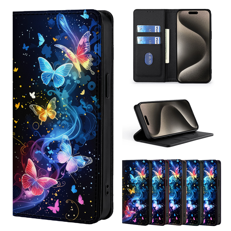 TEMU Phone Case: Colored Painting With Cover Premium Synthetic Leather Flip Case Rfid Protective Cover Case Magnetic Card Holder Stand Function Flip