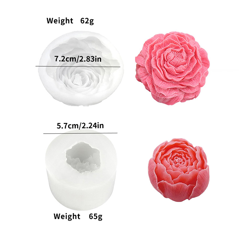 E-shop 2 Stück Pfingstrosen- Knospen-Blumenform für DIY Kerzenherstellung – Dicke hitzebeständige Silikonblumenformen mit Pfingstrosen- Knospendesign,