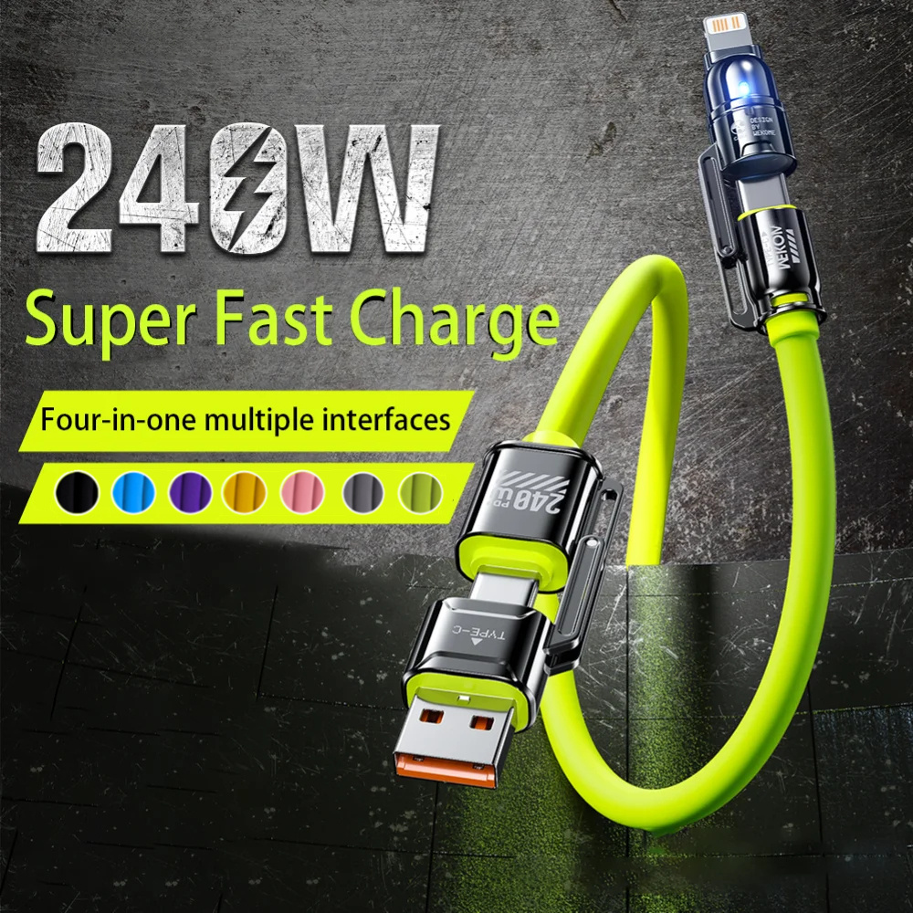 240w max 4in 1 fast charger cable two drag two charging cord with usb a type c lightning   fast charger cable for iphone 16 15 14 13 12 11 pro max for samsung s25 s24 s23 for lg for moto g for google pixel