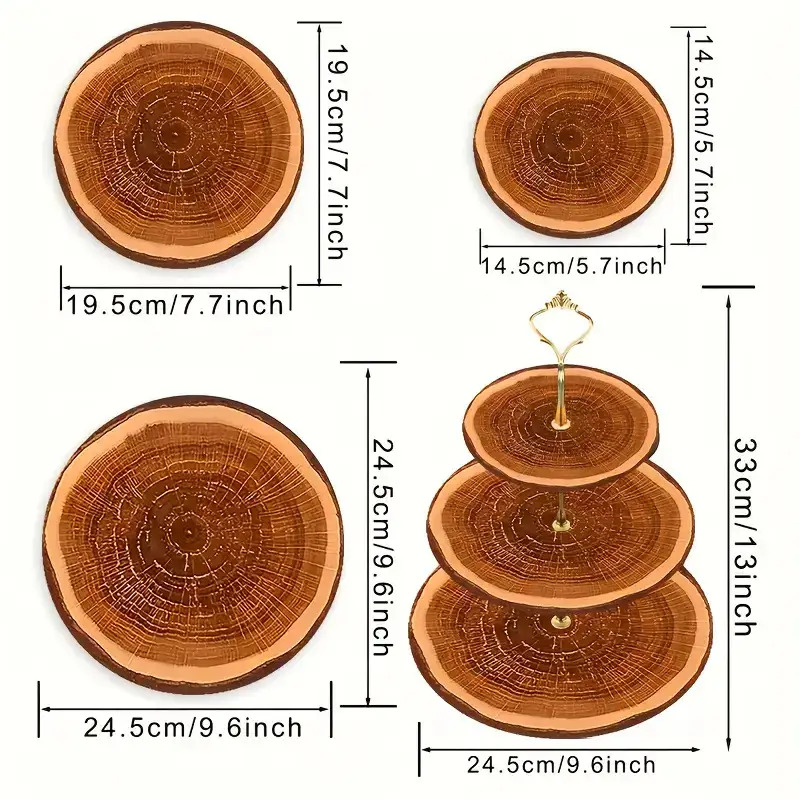 TEMU 1 Vintage Rustic Wood Grain 3-tier Round Tray - 3-tier Stacking Decorative Platter, Suitable For Coffee Table, Dining Table, Party, Centerpiece,