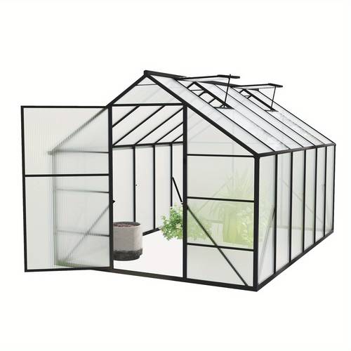 aluminum walk in greenhouse 310x250x205cm ideal for cultivating vegetables plants and tomatoes features a sturdy base a movable door and sliding roof vents