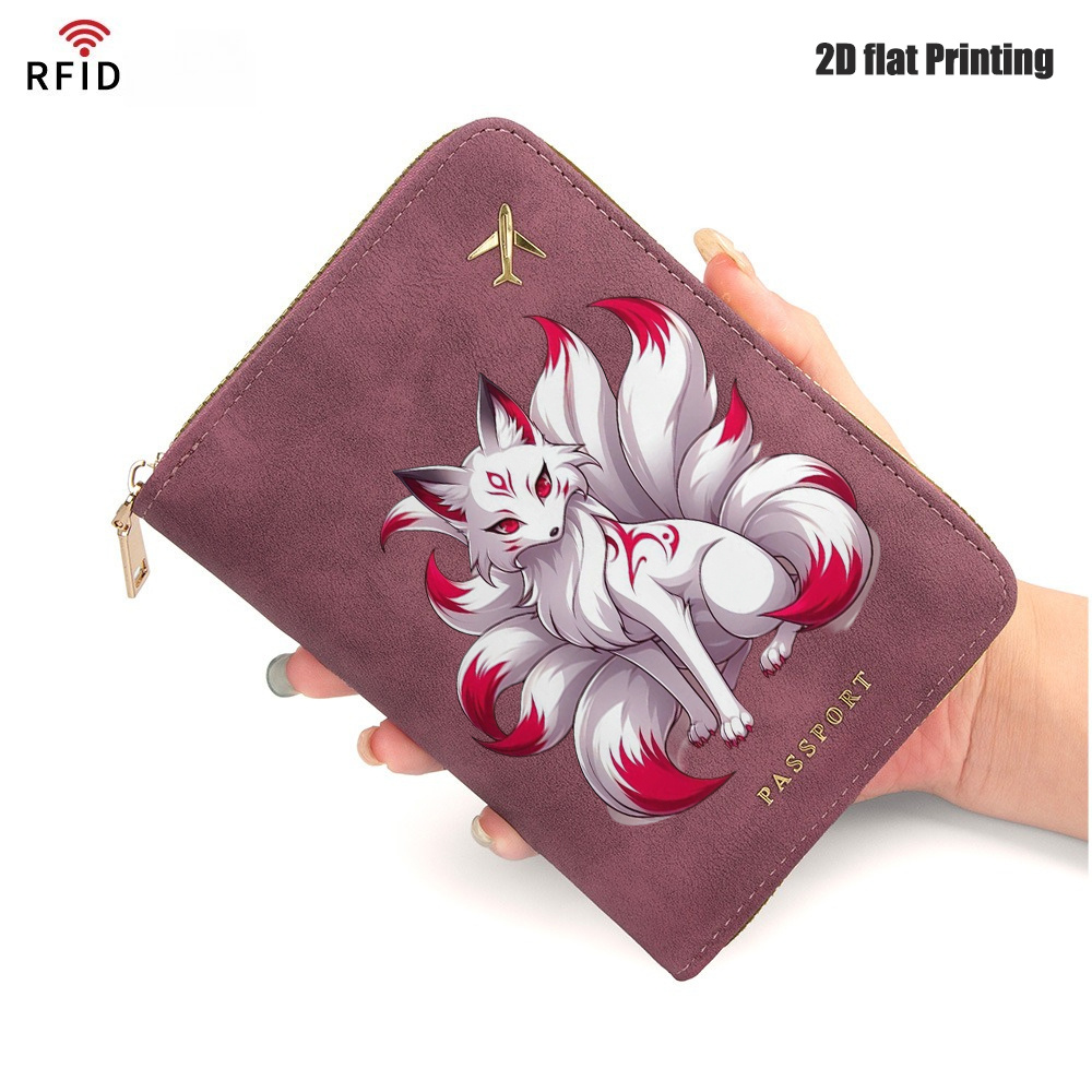 TEMU Japanese Anime Nine-tailed Fox Passport Holder, A Portable Travel Accessory For Women And Men. This Large-capacity Wallet Features A Multi-card