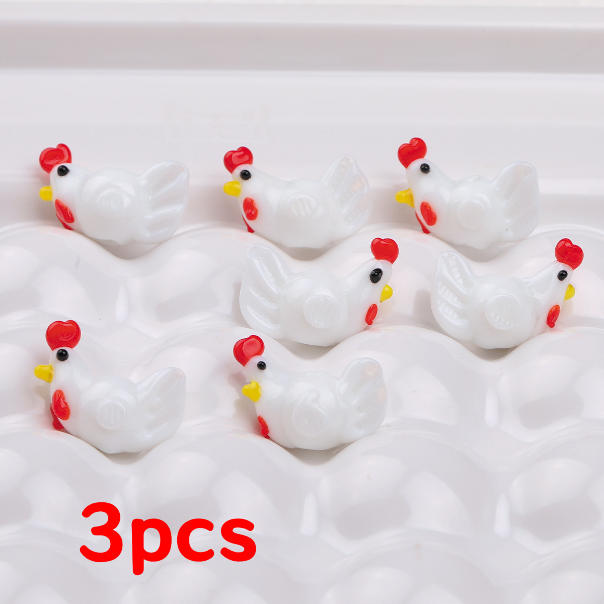 TEMU 3pcs Random Color Unique Glass Beads White Animal Cute 3d Hen Glass Beads For Jewelry Making, Handmade Lampwork Beads With Straight Holes, Ideal