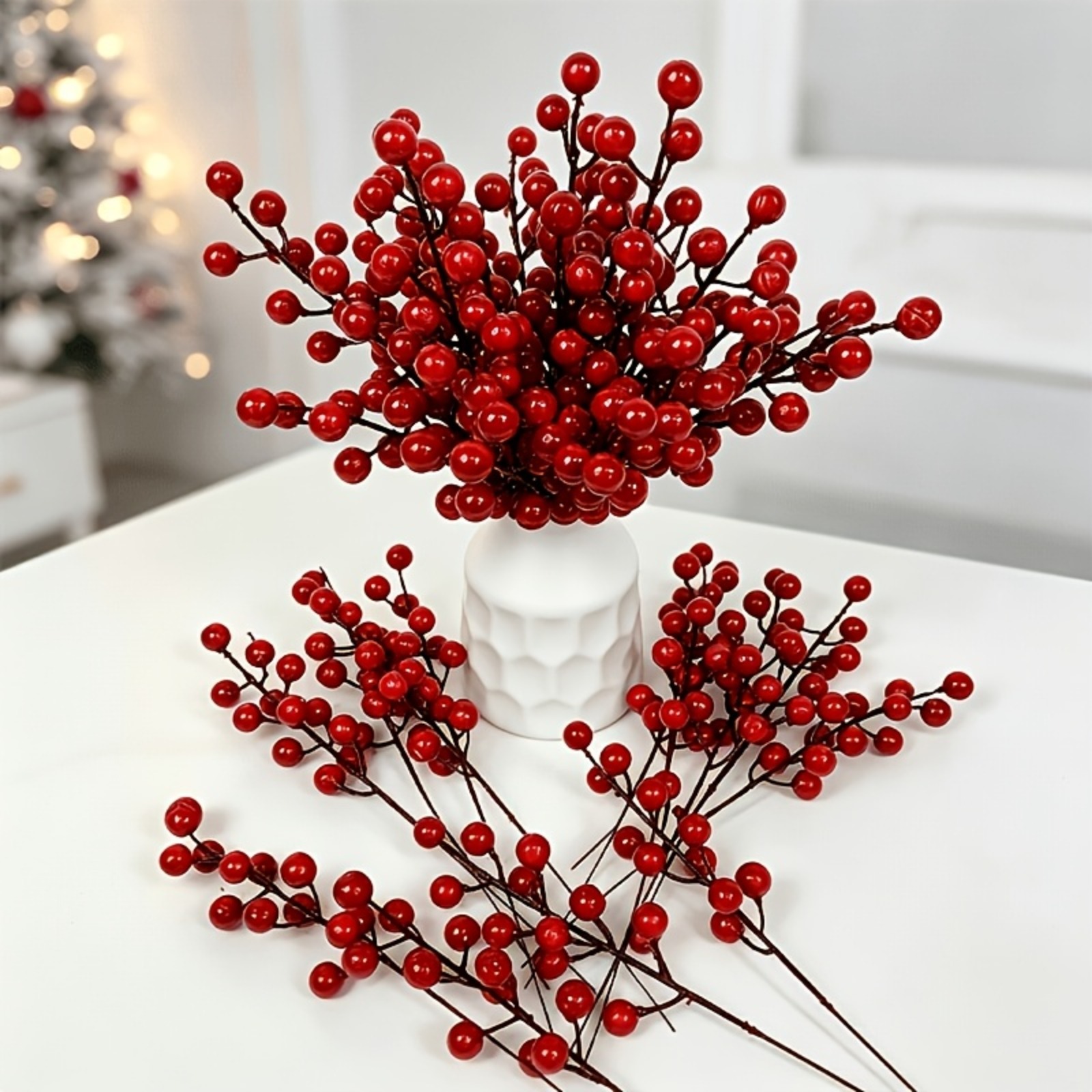TEMU 30pcs Artificial Branches, Christmas Red Berries Holly Branches, For Christmas Tree Decoration, Christmas Wreath Handmade And Home Decor