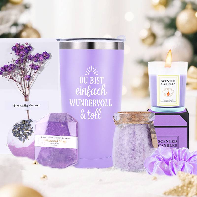 8 komada Luksuzni Spa Poklon Set sa Svijećama, Šumećim Solima za Kupanje i Luksuznim Pjenušavim Kupanjem - Dugotrajno (12+ sati gorenja) Sojine/Pčelinje Svijeće, Proizvodi za Kupanje i Kosu za Žene - Božićni Set Bombi za Kupanje za Mamu, Suprugu, Najbolju Prijateljicu