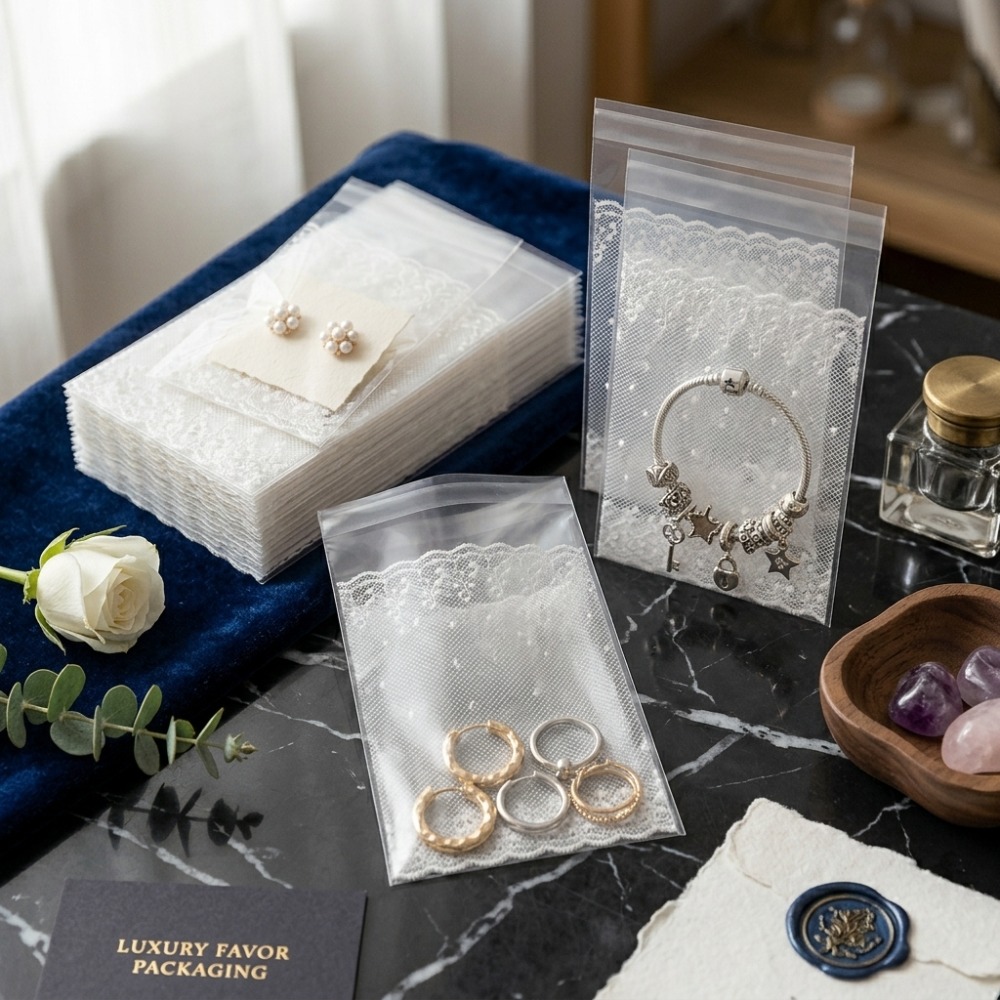 TEMU Gift For Her/him Gift For Her/him: 98pcs Set Of White Lace Self-adhesive Gift Bags, Elegant Transparent Cellophane Bags With Floral Patterns And