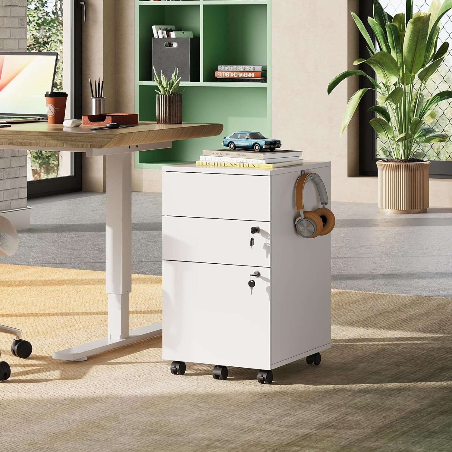 3 drawer mobile file cabinet with lock white wood rolling filing cabinet for under desk fits letter legal a4 size for home office